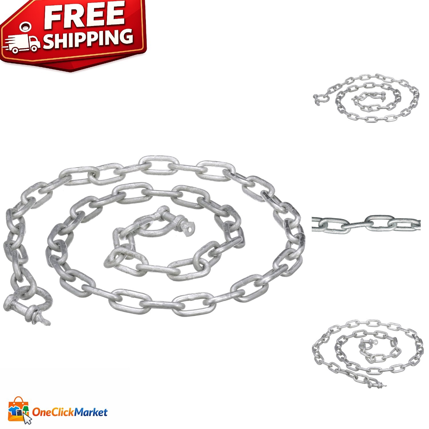 5/16'' x 5 Ft Galvanized Anchor Lead Chain with Shackles – 7500 lbs Strength