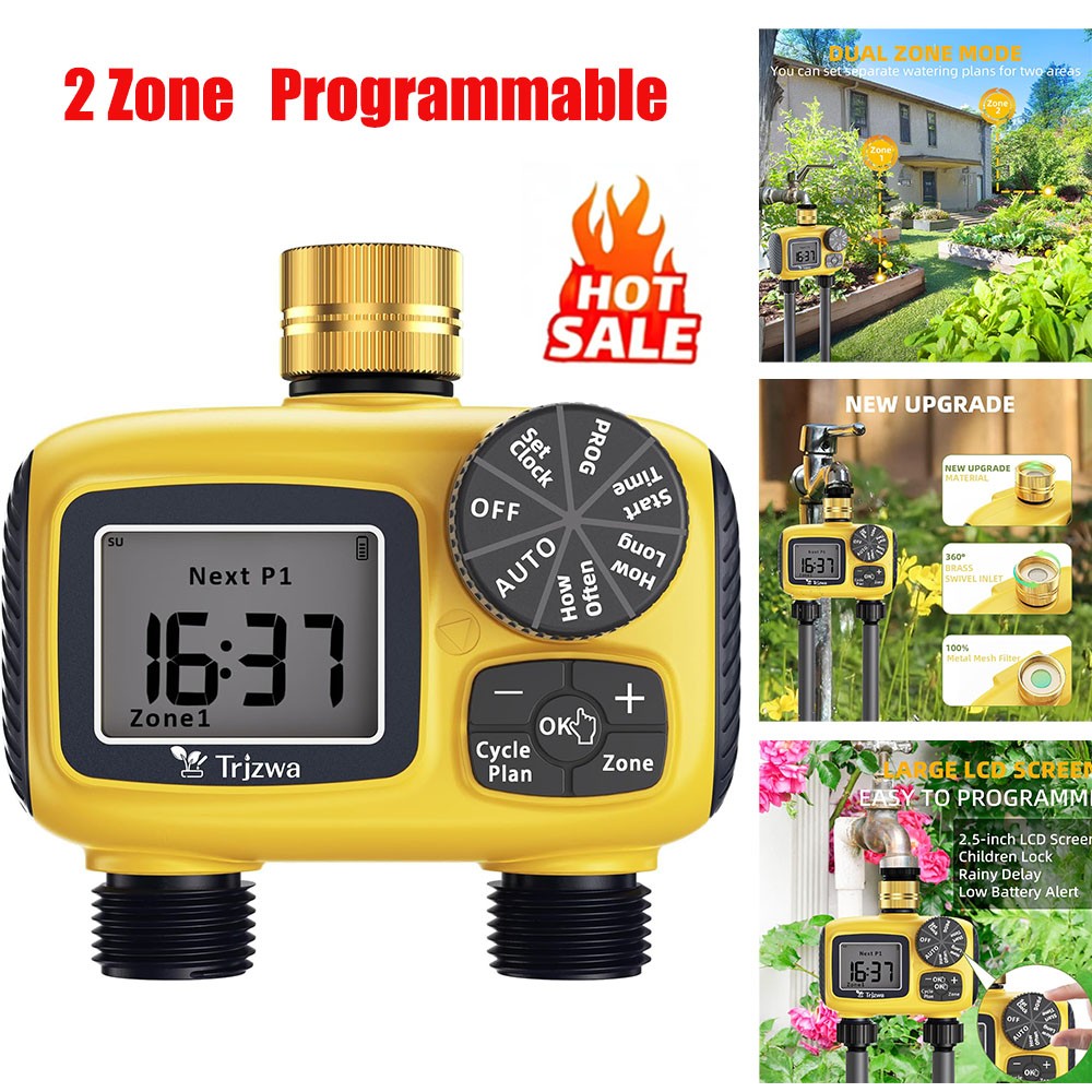 Sprinkler Timer w/ Brass Swivel Water Timer for Garden Hose 2 Zone Programmable