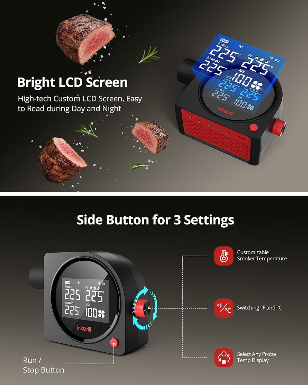 Smoker Temperature Controller 5G WiFi 164FT Bluetooth Automatic Fans, 5 Probes