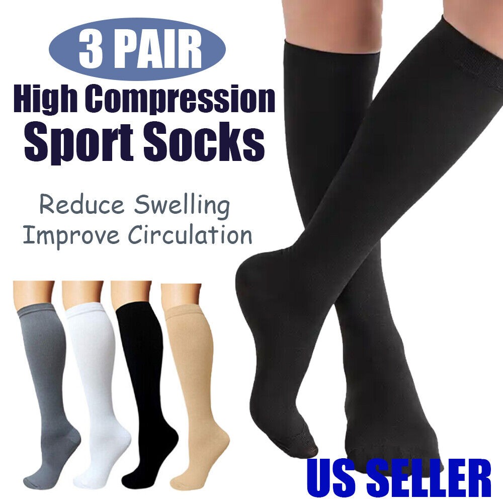 (3 Pairs) Copper-Compression Socks 15-20mmHg Graduated Support Mens Womens S-XXL