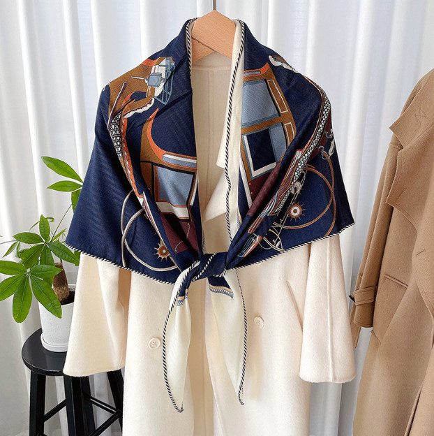 70% Cashmere 30% Silk Shawl Scarf chain Print 195X125X125cm Neckerchief Wrap new
