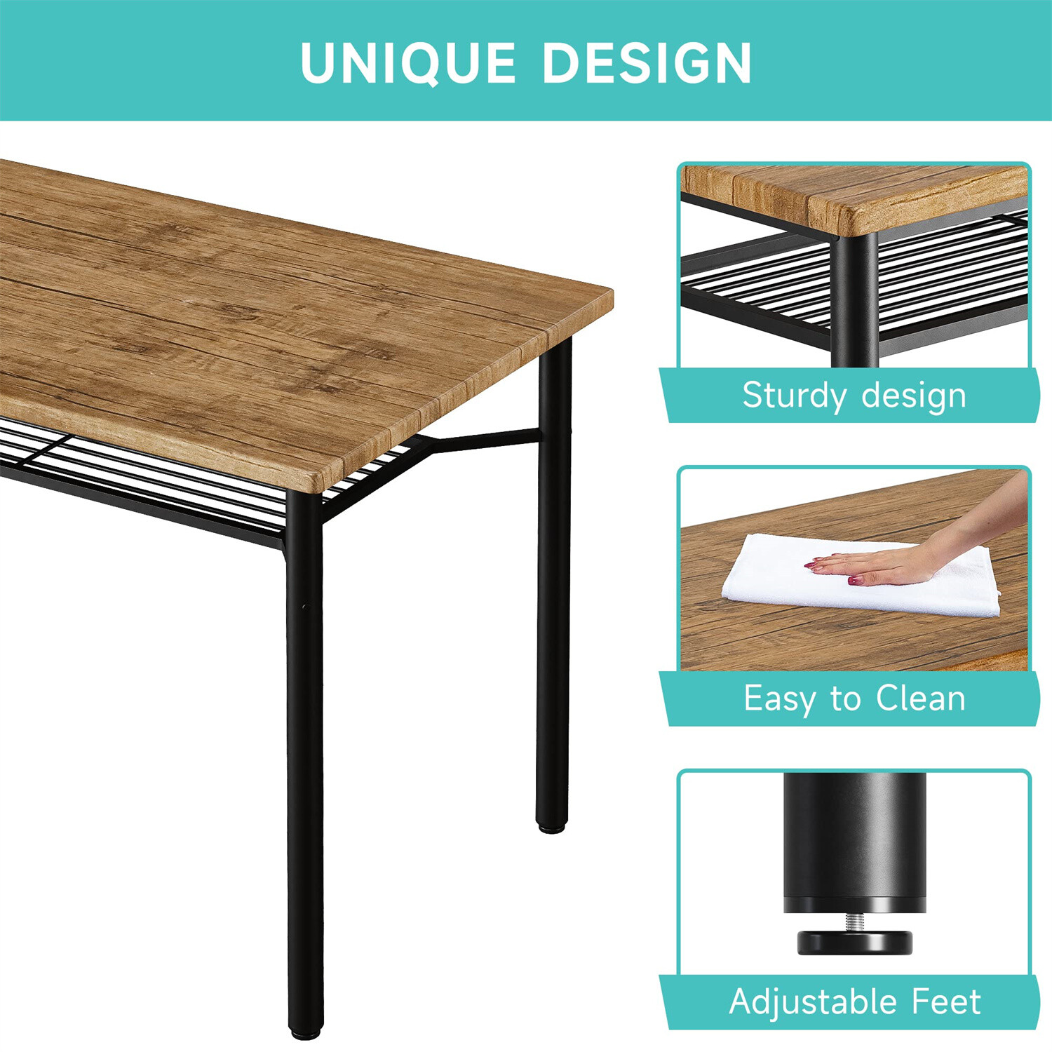 5 Piece Dining Table Set for 4 Kitchen Table and Chairs with Storage Rack Wood