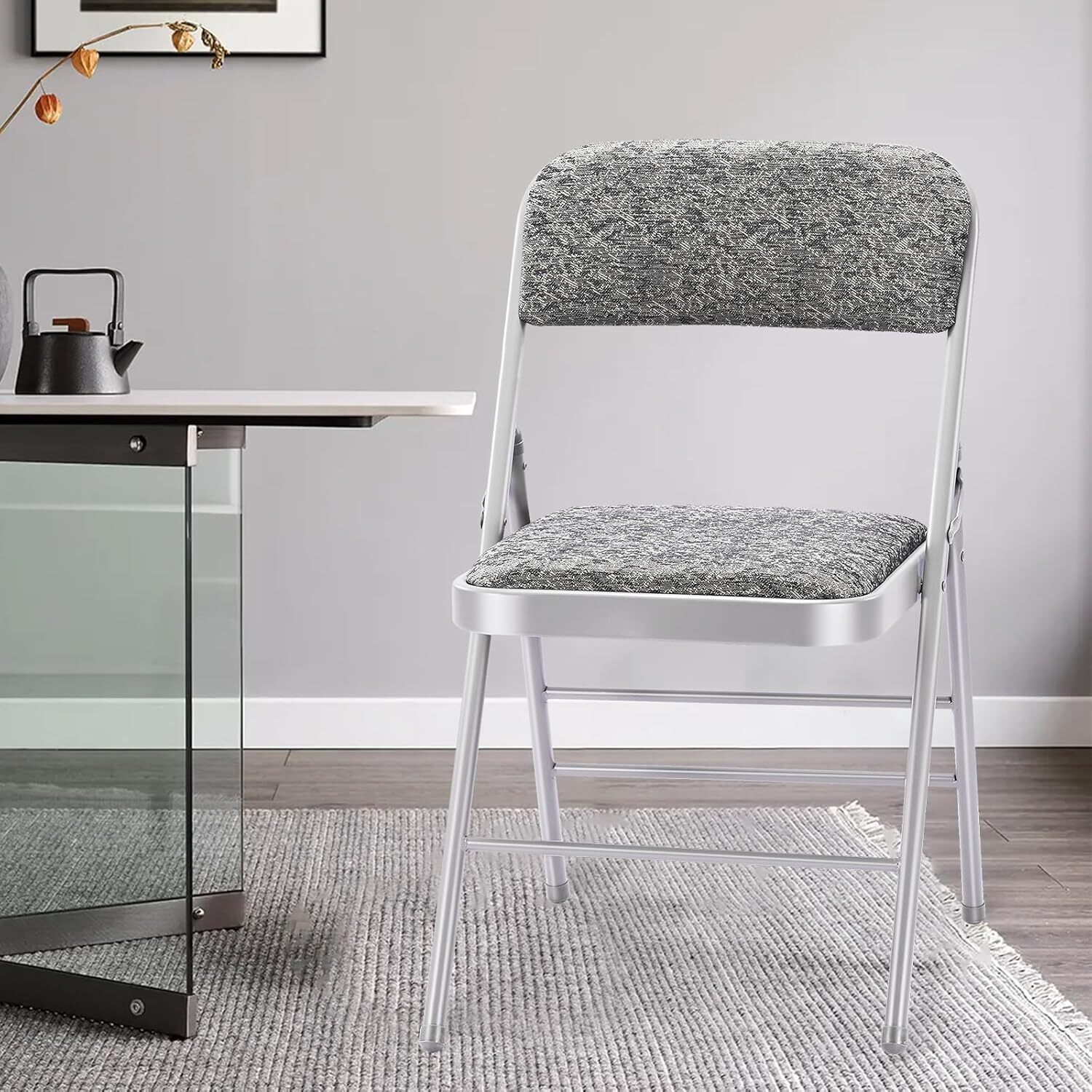 2 Pack Folding Chairs with Fabric Padded Cushion and Back, Grade Metal Chairs