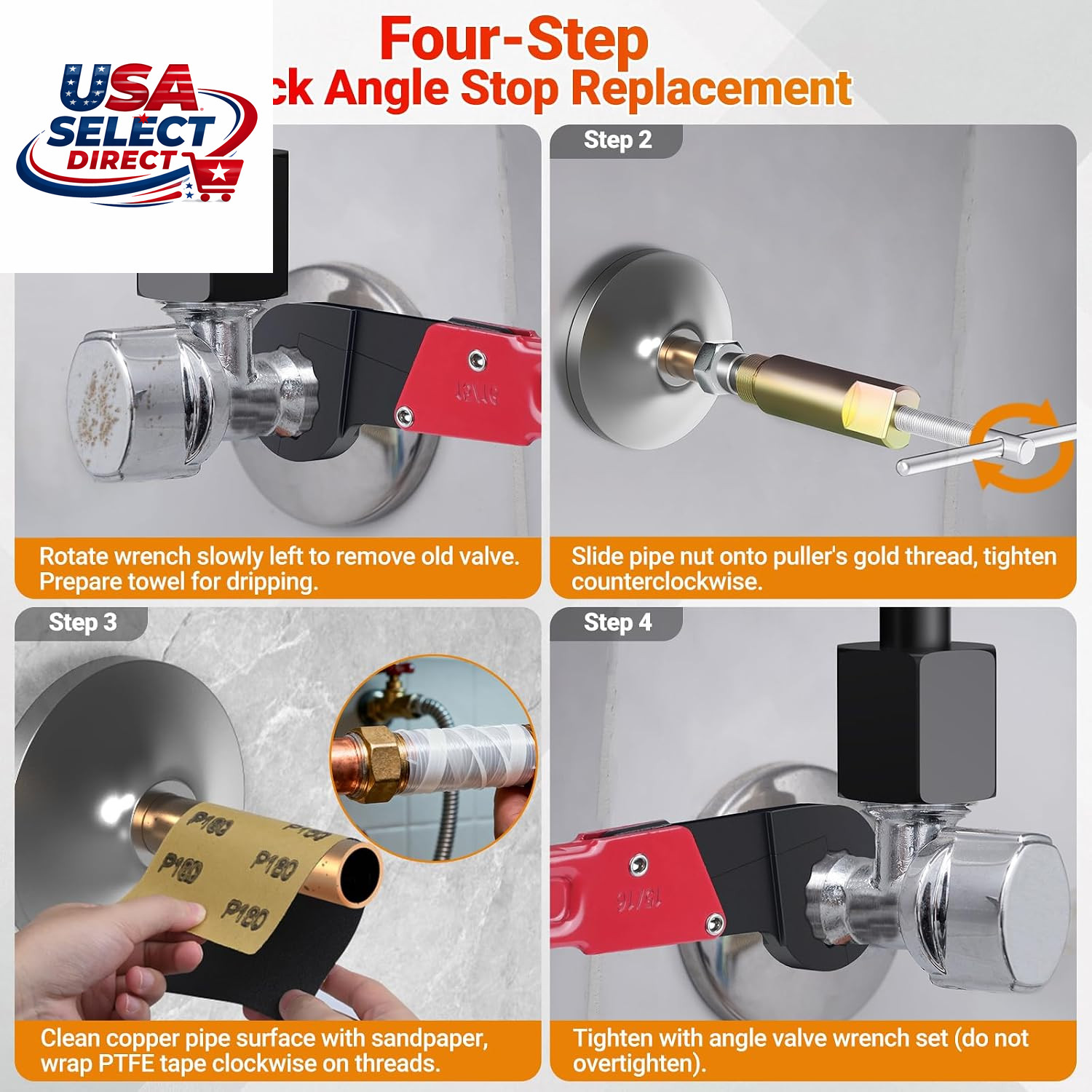 9PCS Angle Stop Wrench Kit with Sandpapers & Storage Bag Plumbing Tools
