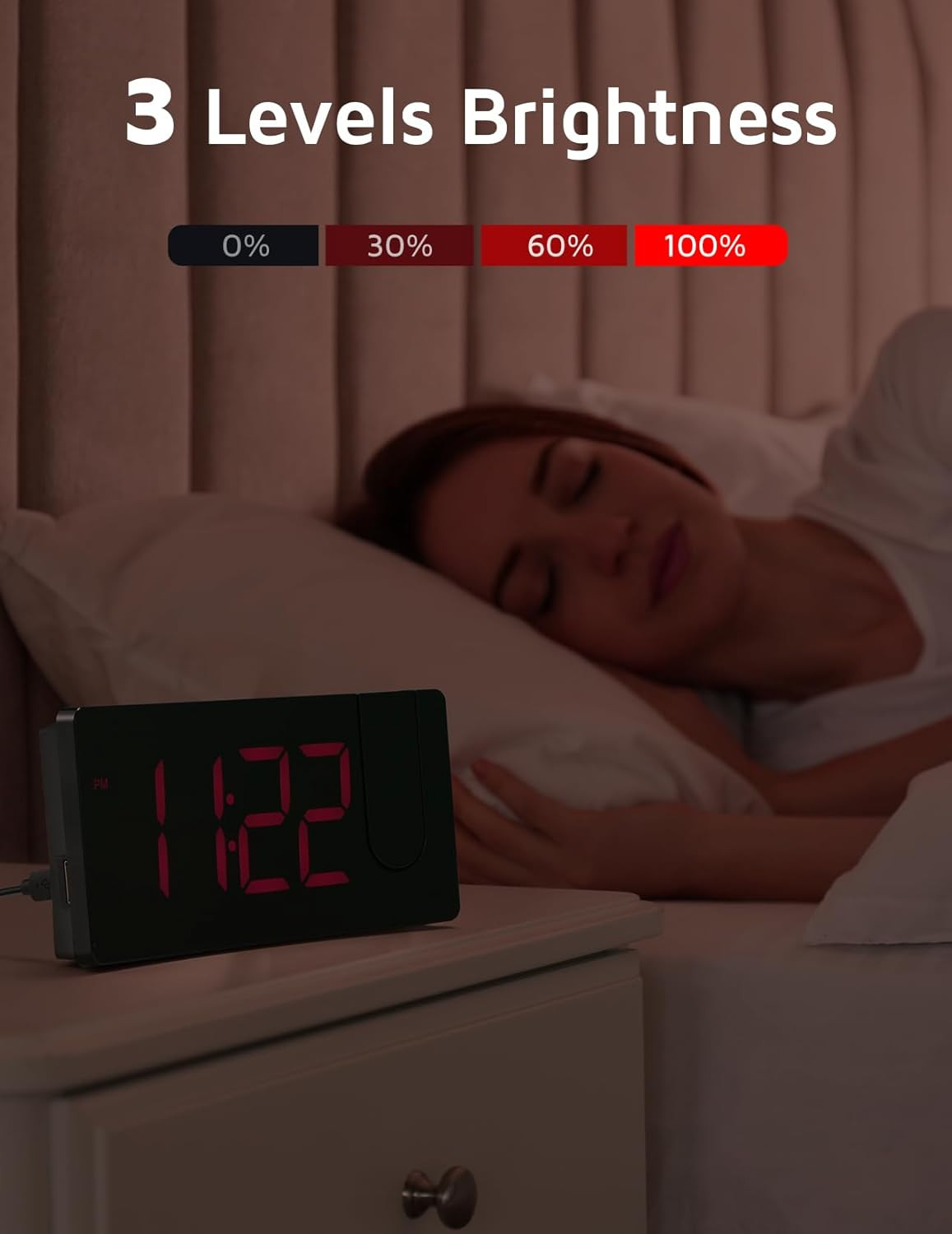 Projection Alarm Clock, Digital Clock with Modern Curved Design 180° Rotatable P