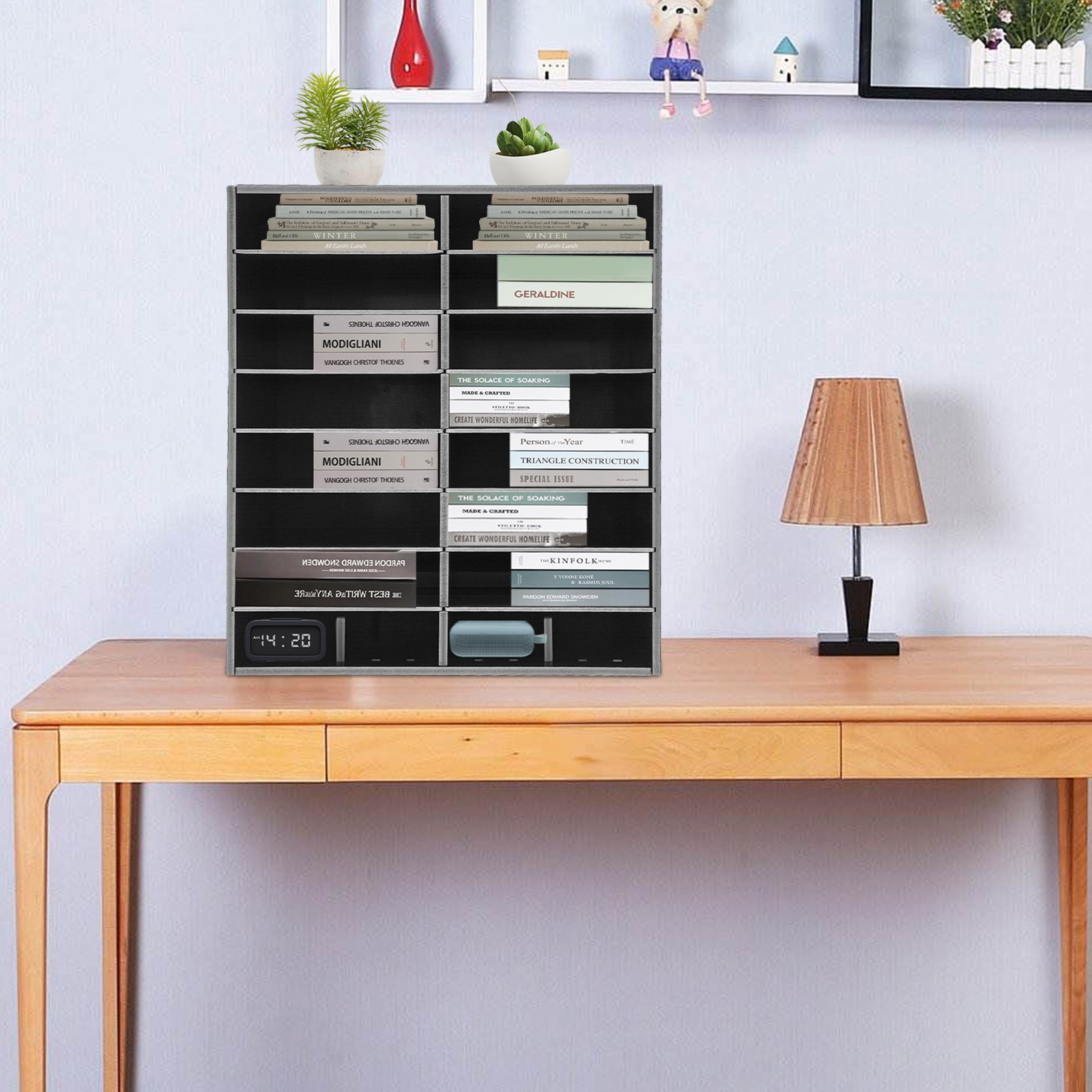 Adjustable File Sorter, 16-slot Compartments, Black Literature Organizer 8 Tiers
