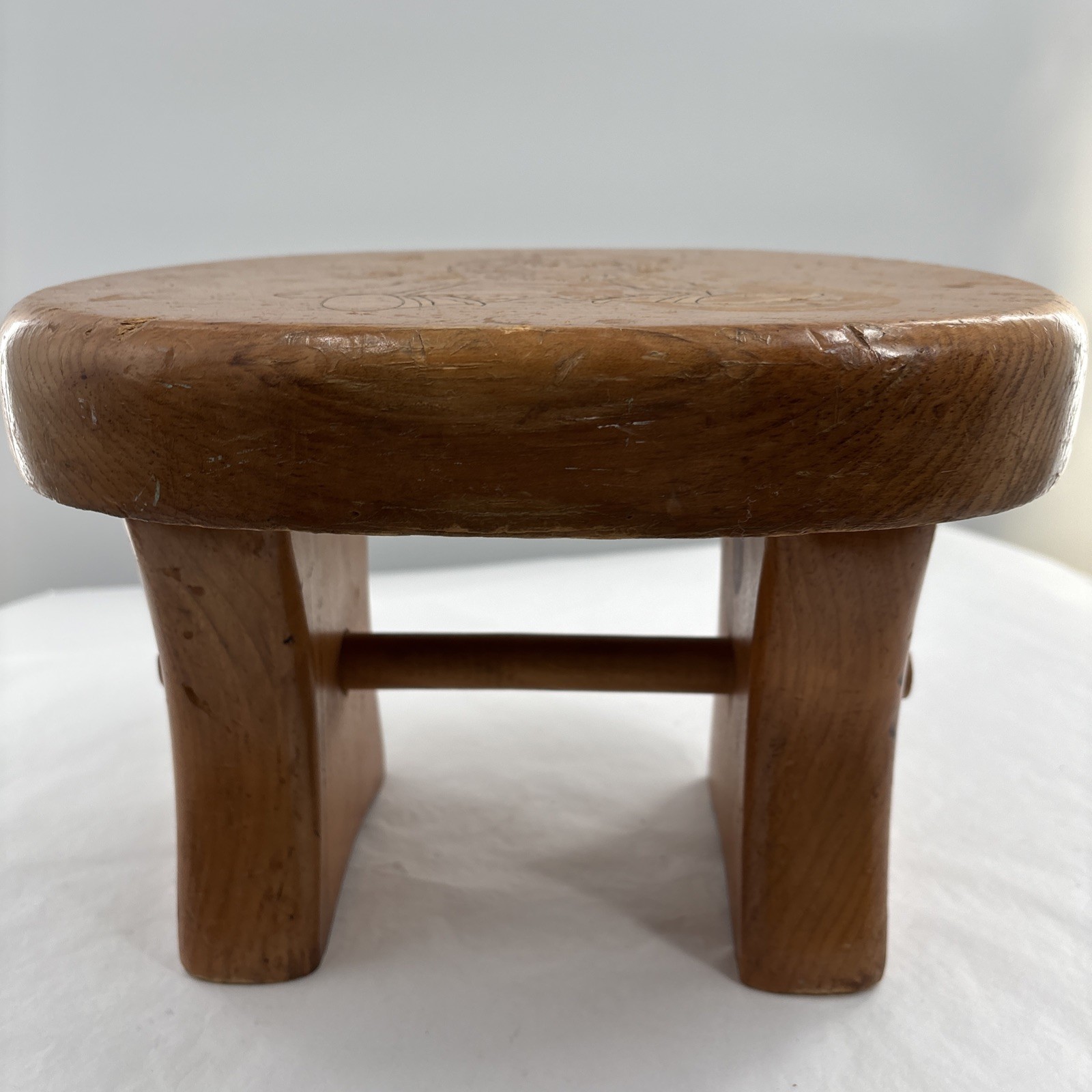 Handmade Wooden Child’s Step Stool Vintage Nursery Pyrography Raggedy Ann Chunky