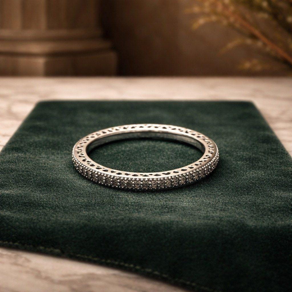 Hearts of Radiance Eternity Ring 925 Sterling Silver CZ Band Size 8