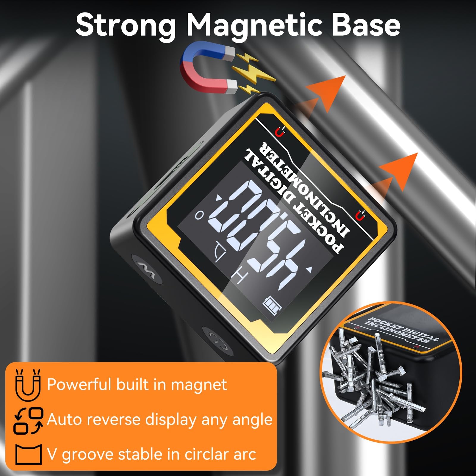 Preciva Magnetic Digital Angle Finder | 4-Sided High-Precision Black