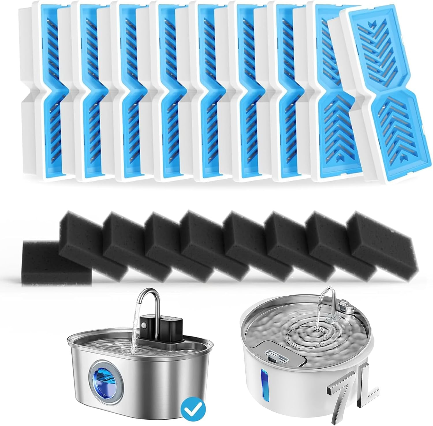 Replacement Water Fountain Filters with Pre-Filter Sponges, Compatible with 412