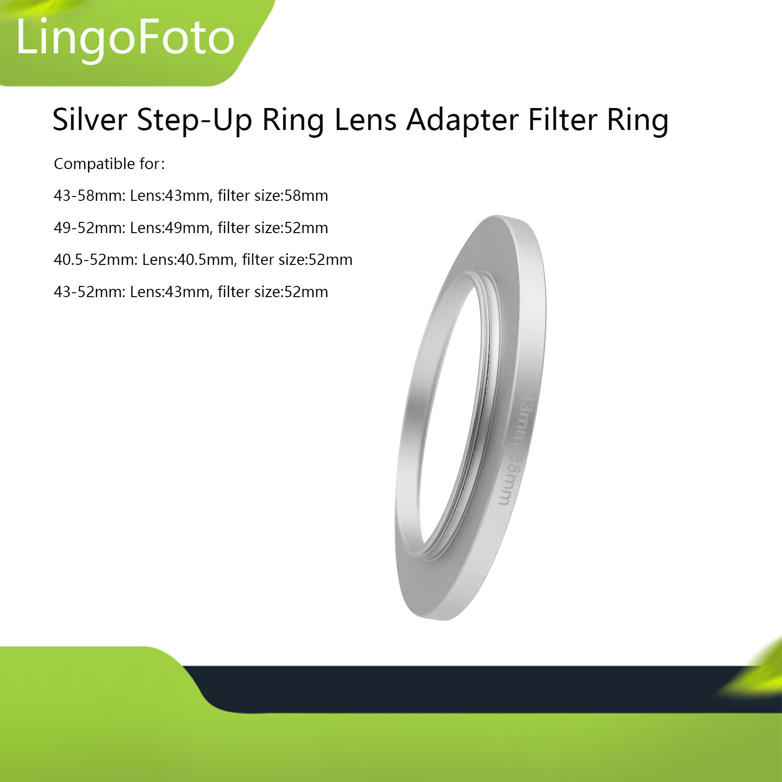 43-58mm/49-52mm/40.5-52mm/43-52mm Step-Up Ring Lens Adapter Filter Ring