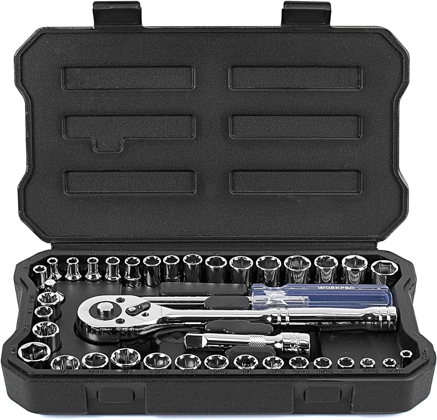 WORKPRO 39-Piece Drive Socket Set 1/4''3/8'', CR-V Metric and Imperial Sockets