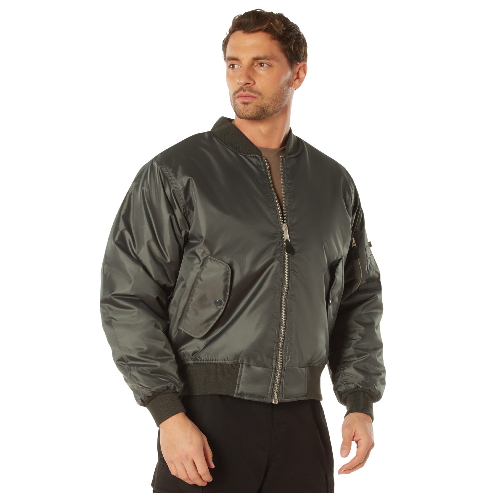 MA-1 Bomber Jacket Flight Coat Air Force Military Metal Grey Reversible XS-7XL