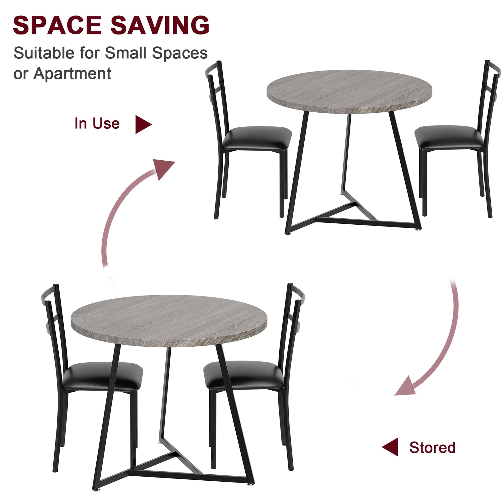 Round Dining Table Set for 2, Kitchen Table with 2 Upholstered Chairs for Small