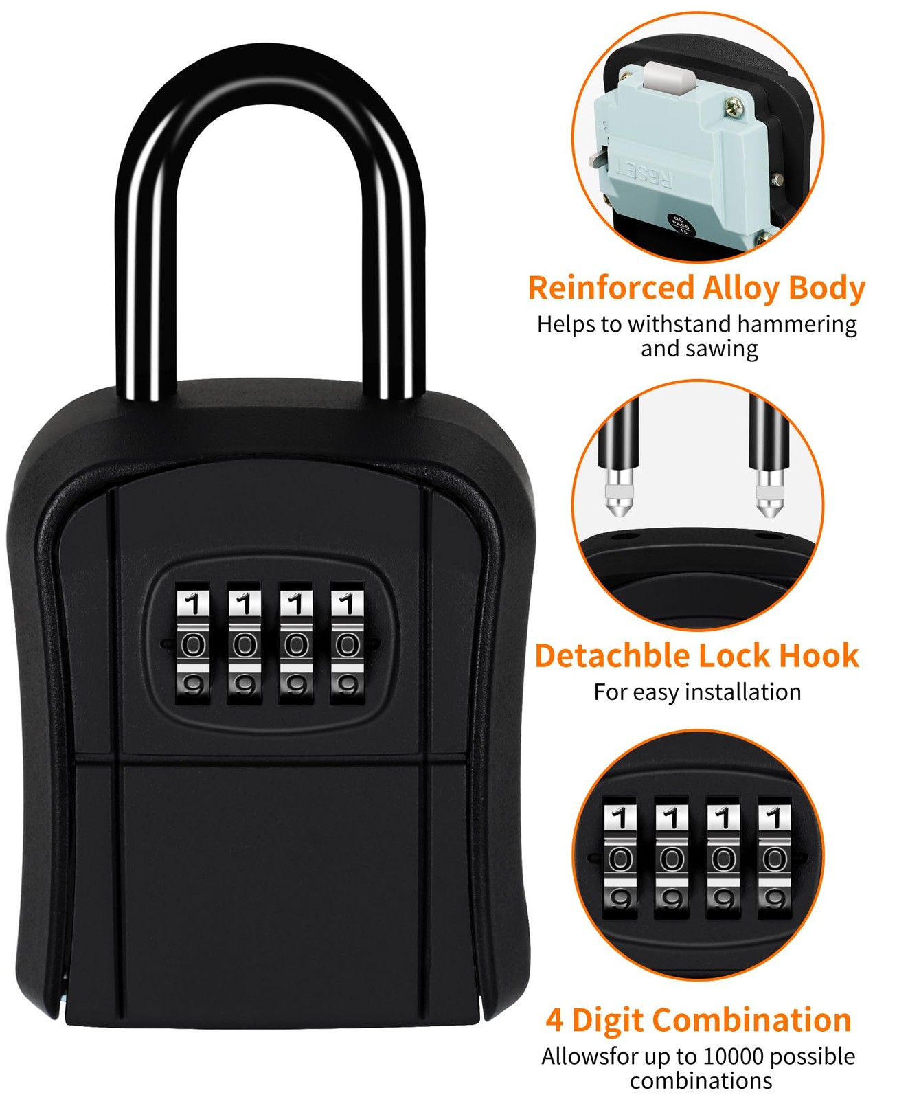 Portable Key Lock Box,Key Holder Safe Security Box for Indoor, Black