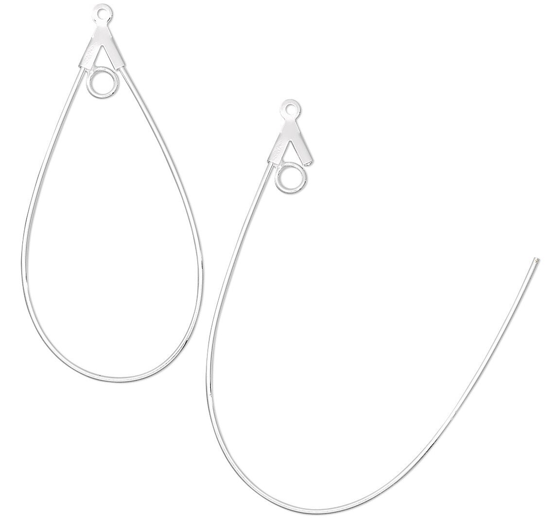 Beading Hoop, 100 Silver Plated Brass 20 Gauge 40x22mm Smooth Teardrop Earring