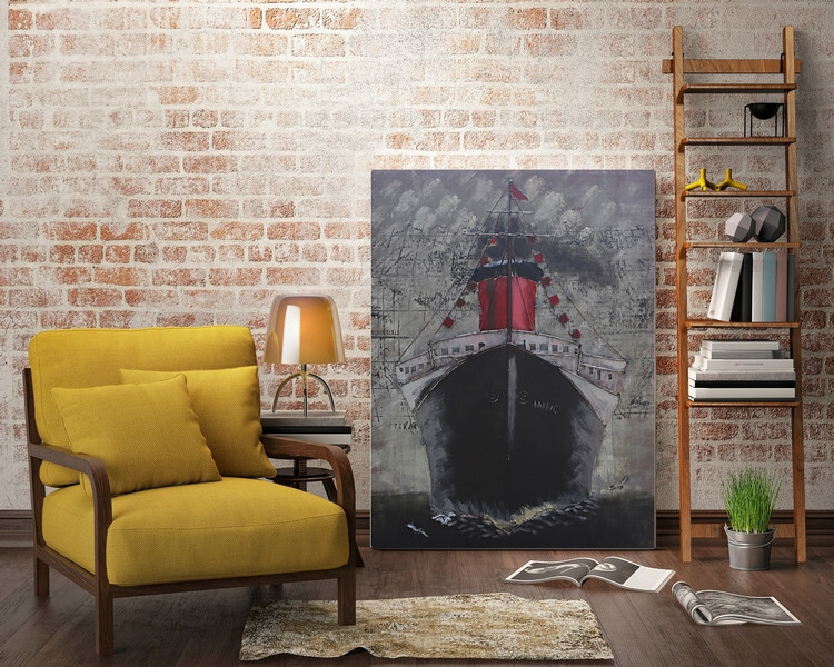 "Black Ship" Mixed Media Iron Hand Painted Dimensional Wall Art