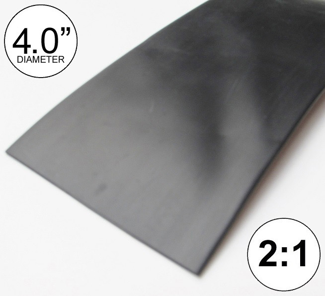 4" ID Black Heat Shrink Tube 2:1 ratio wrap (10 feet) polyolefin 4.0" inch 100mm