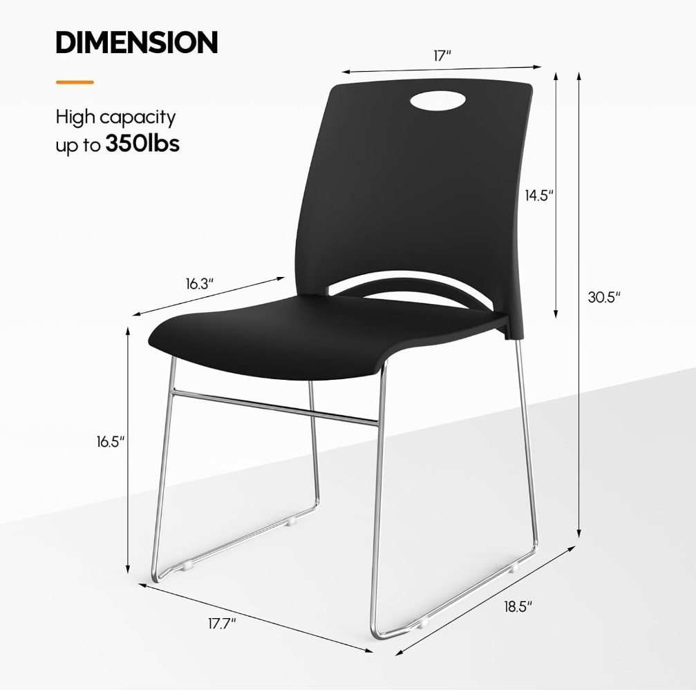 VINGLI Set Of 5 Stacking Chairs Stackable Office Chairs Metal Sled Base - Black