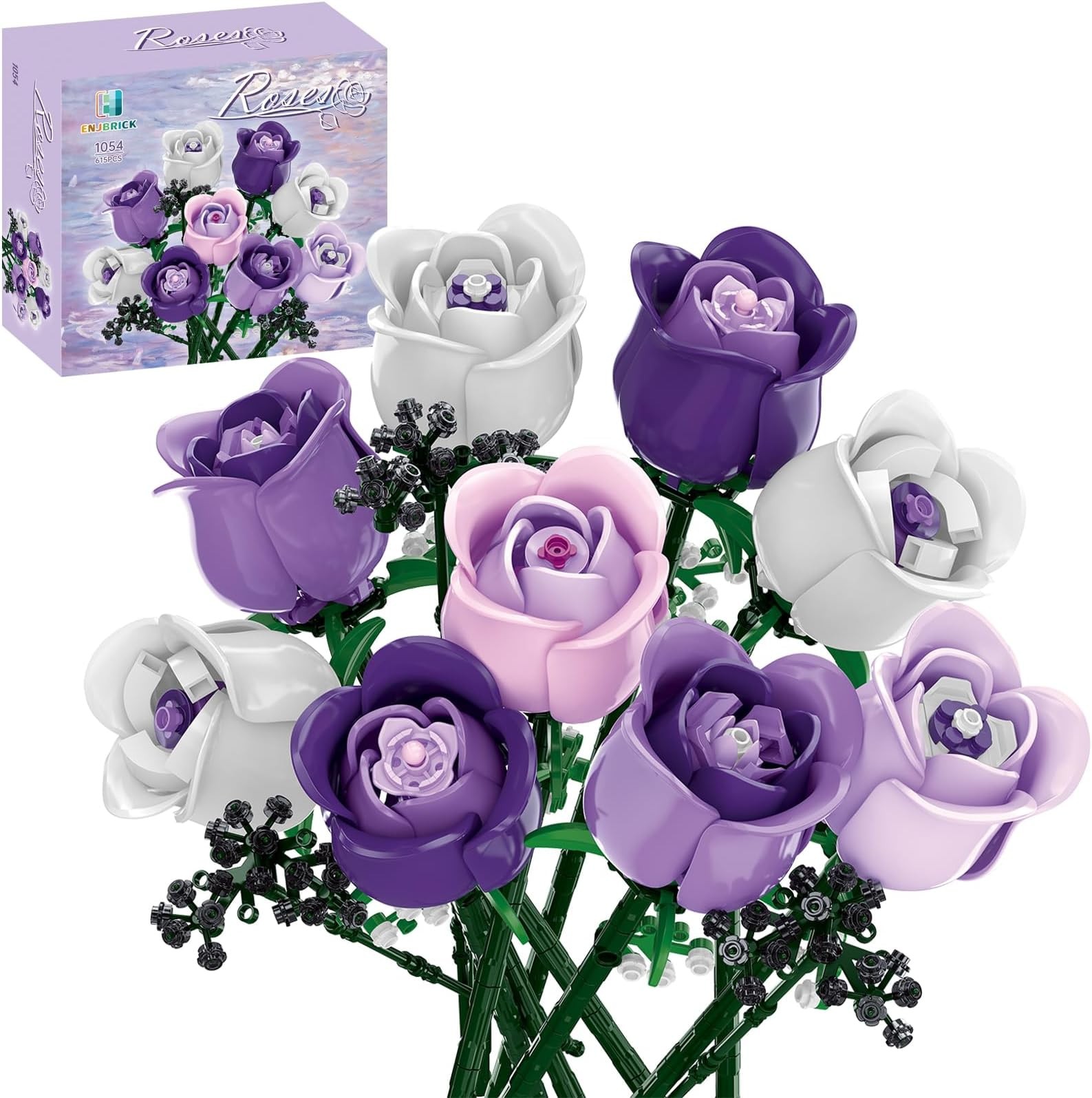 Pink & Purple Roses Flower Bouquet Building Set | Everlasting Botanical Colle...