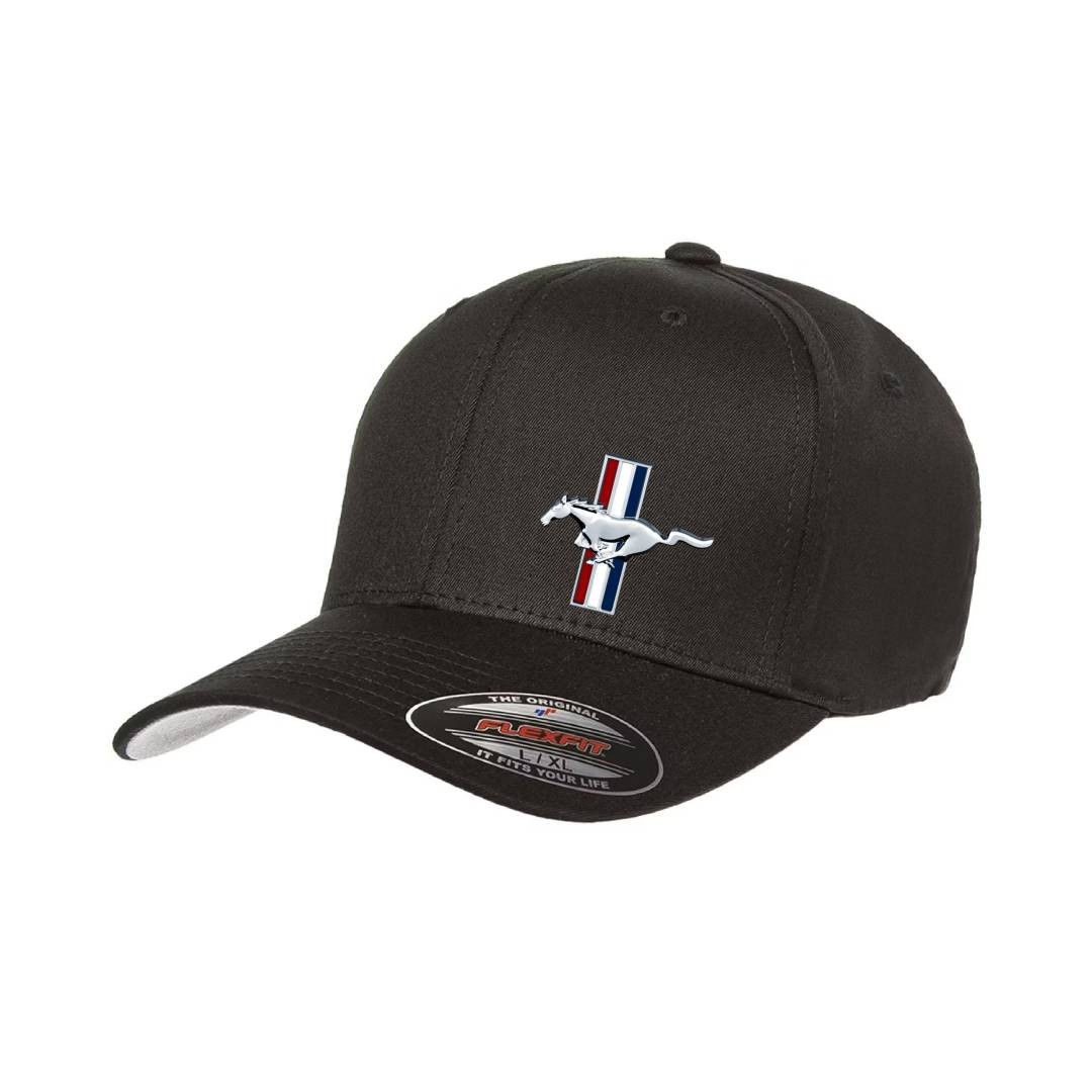 Ford Mustang Car Logo Cap DTF Black 5001 Flexfit Baseball Hat S/M and L/XL