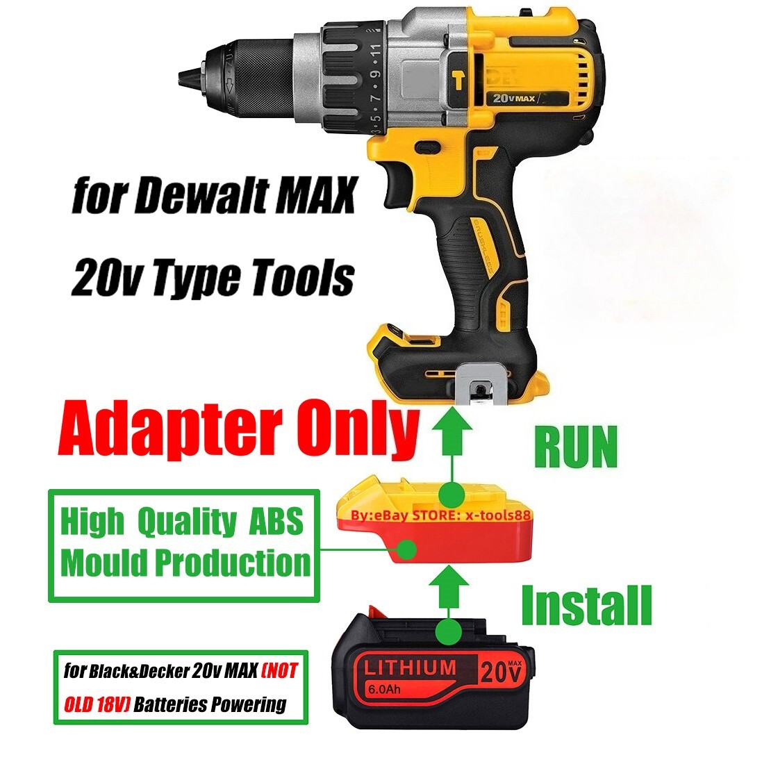 Adapter for DeWalt 20v Tool Convert To for Black & Decker 20v MAX Li-Ion Battery