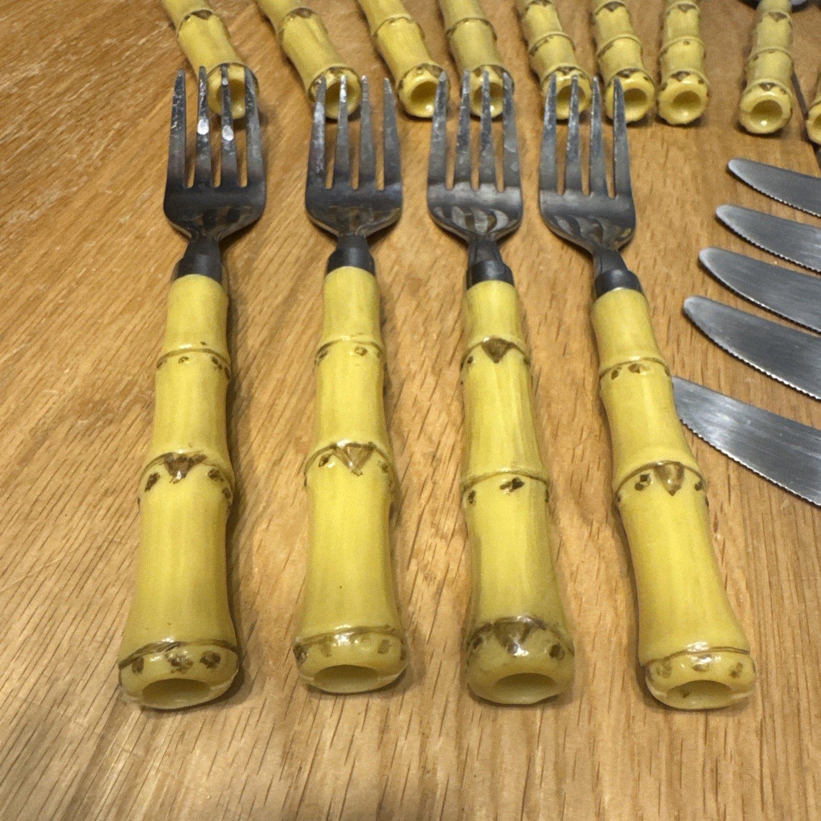 26 PC Salad Forks Spoons Knives Gibson Faux Bamboo Stainless Steel
