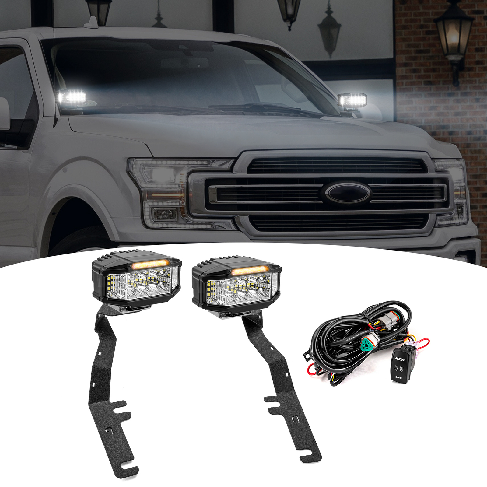 3.5'' LED Pods Ditch Light Kit - Amber DRL+Strobe For Ford F-150 F150 2015-2020