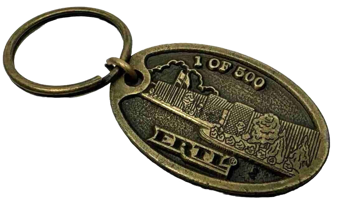 Vtg Ertl Die Cast Farm Replica Toy Keychain One of 500 Brass Oval Building