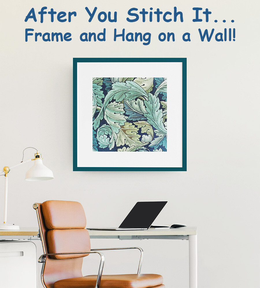 William Morris Blue Green Acanthus Vine Design Counted Cross Stitch Pattern