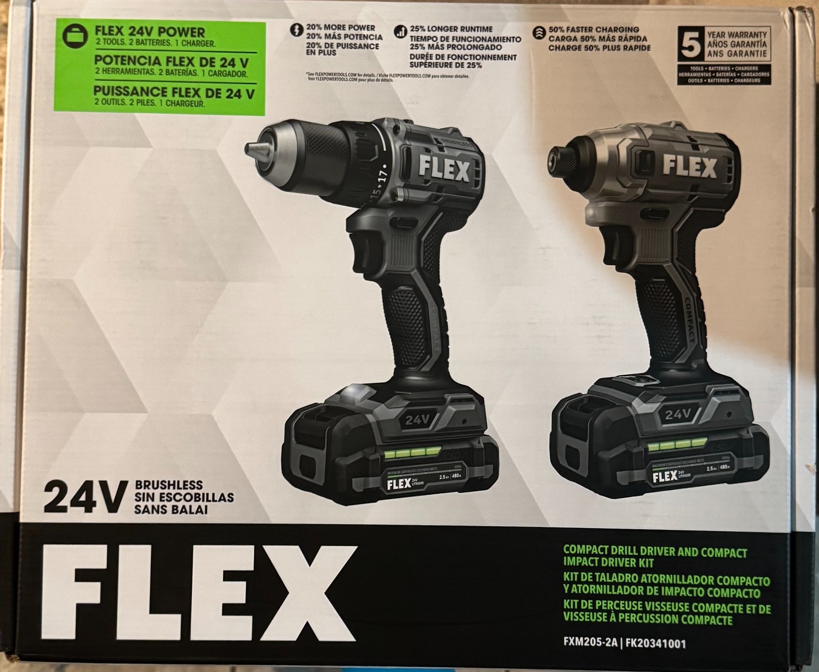 Flex FXM205-2A 24V Compact Drill Driver and Compact Impact Driver 4-Combo Kit