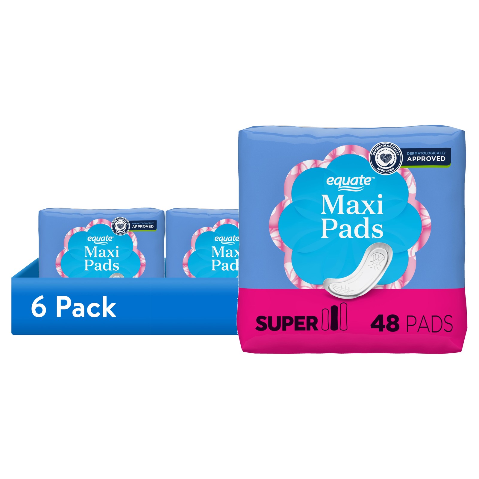 (6 Pack) Maxi Pads, Super Absorbency, Size 2, 48 Count