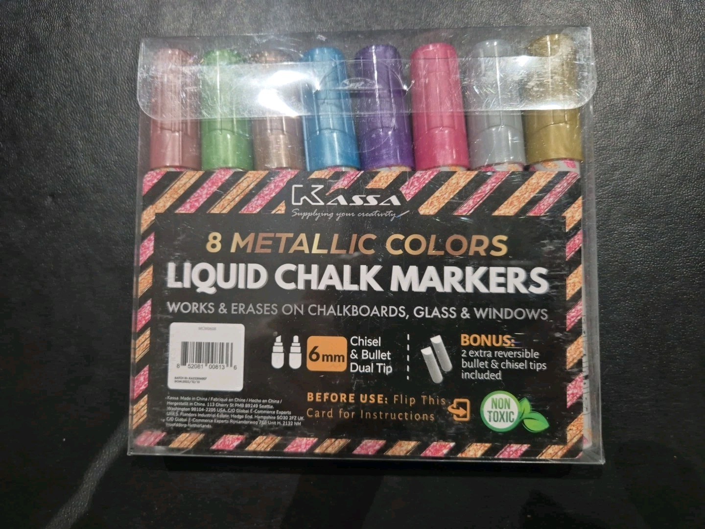 Kassa Liquid Chalk Markers Metallic Colours, 8-Pack, for Chalkboard Glass