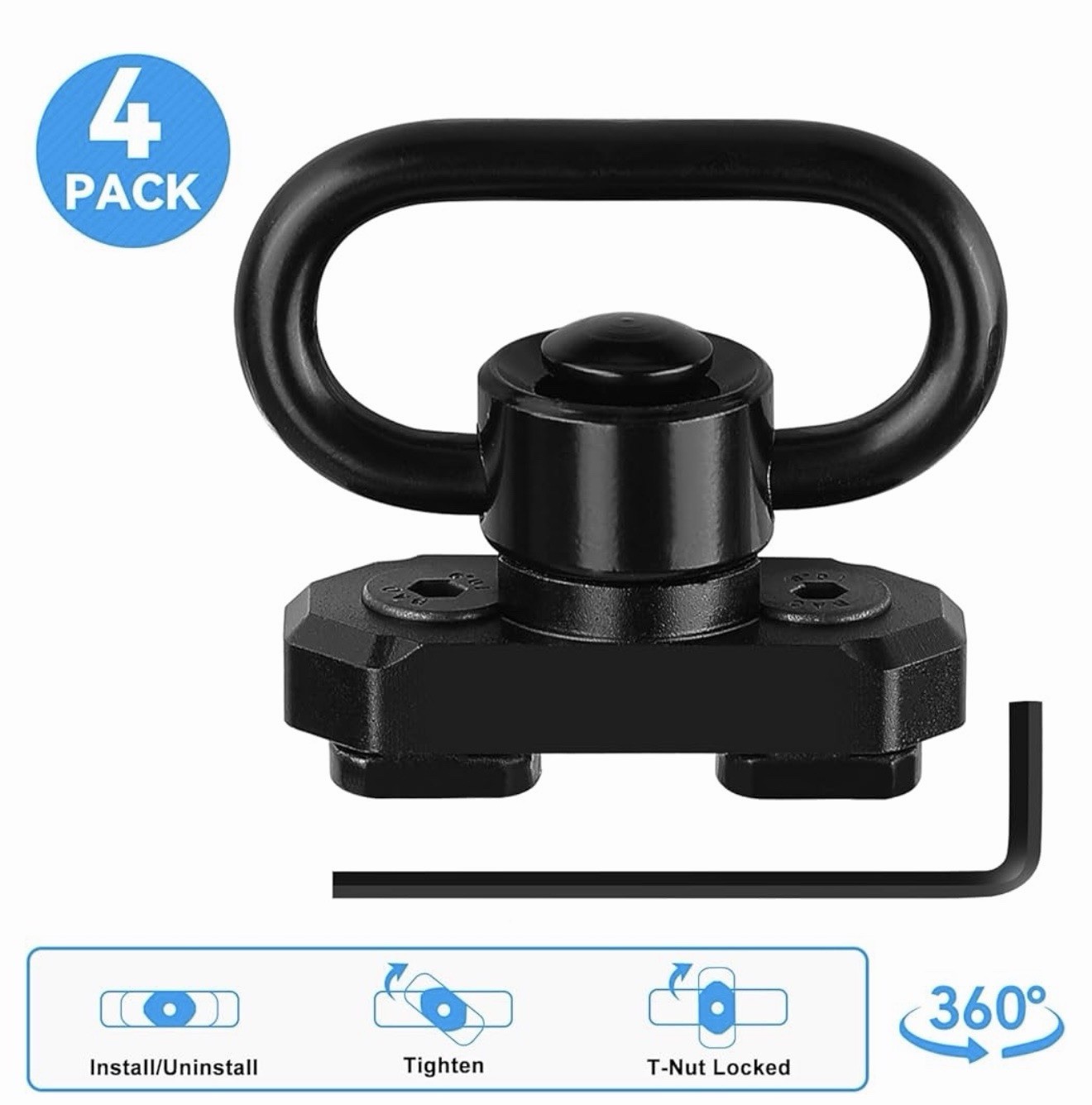 4-pack M-LOK MLOK Quick Release Sling Mount Push Button QD Sling Swivel 360 Rota
