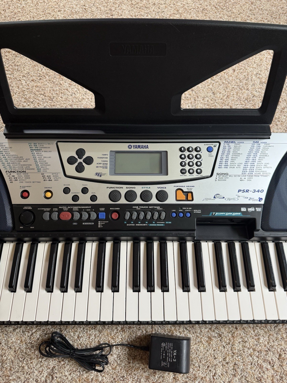 Yamaha PSR-340 Keyboard Workstation / Arranger W/ Power Supply