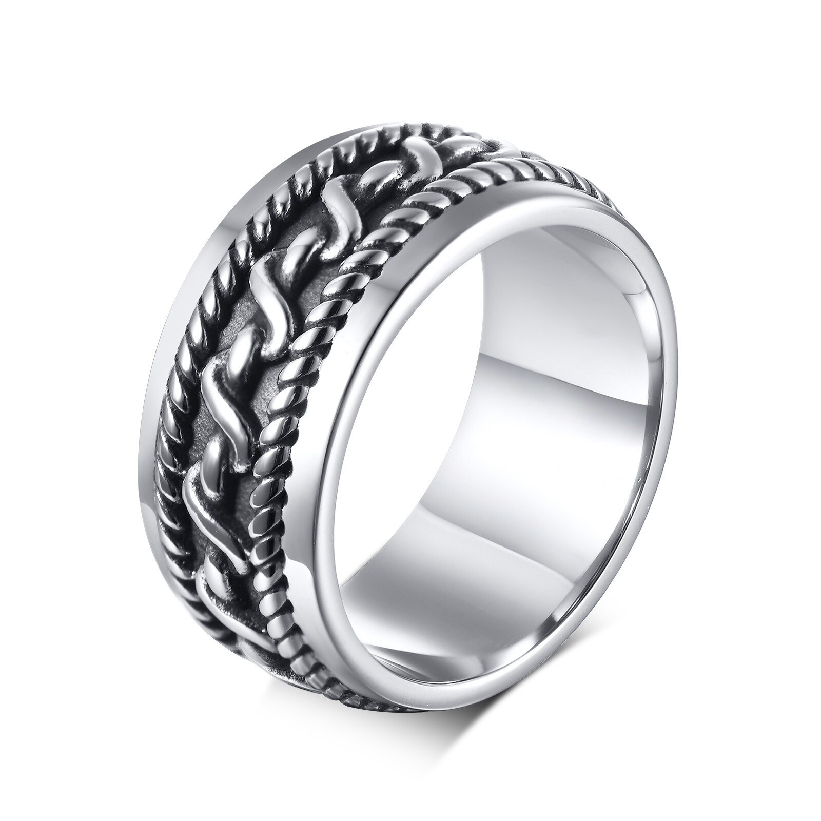 9mm Vintage Wedding Band Men's Stainless Steel Cable Twine Style Biker Punk Ring