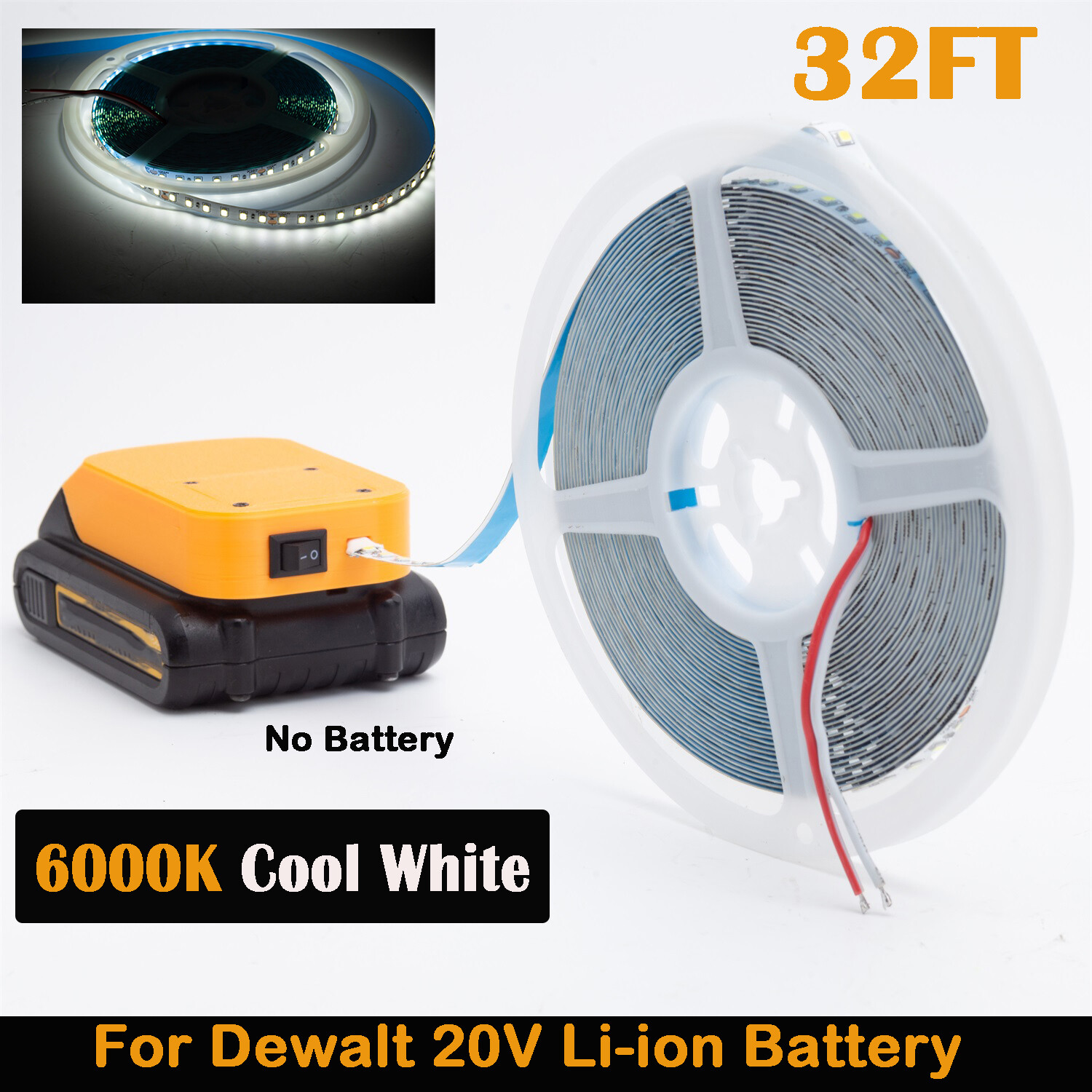 32ft LED Strip Lights For Dewalt 20V Battery Waterproof for Indoor Outdoor Use