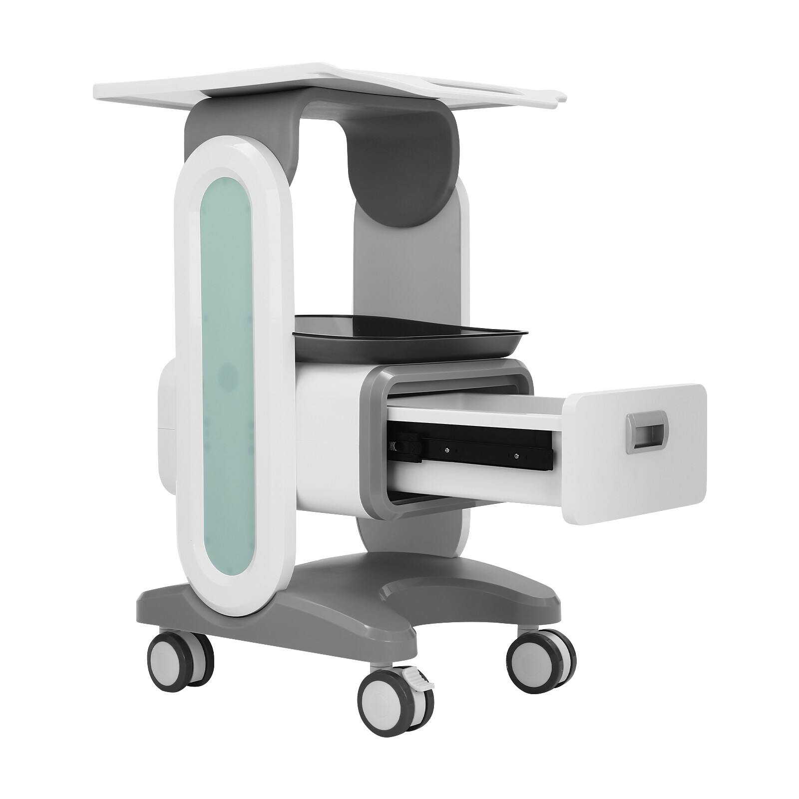 Mobile Medical Trolley Cart Rolling Cart w/ 1 Drawer & 2 Tray 4* Universal Wheel