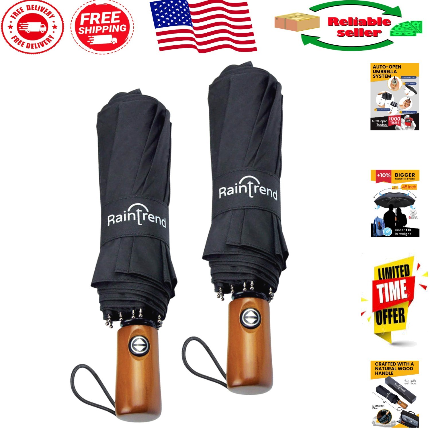 Compact Yet Spacious 2 Pack Windproof Umbrellas - Ideal for Travel Enthusiasts
