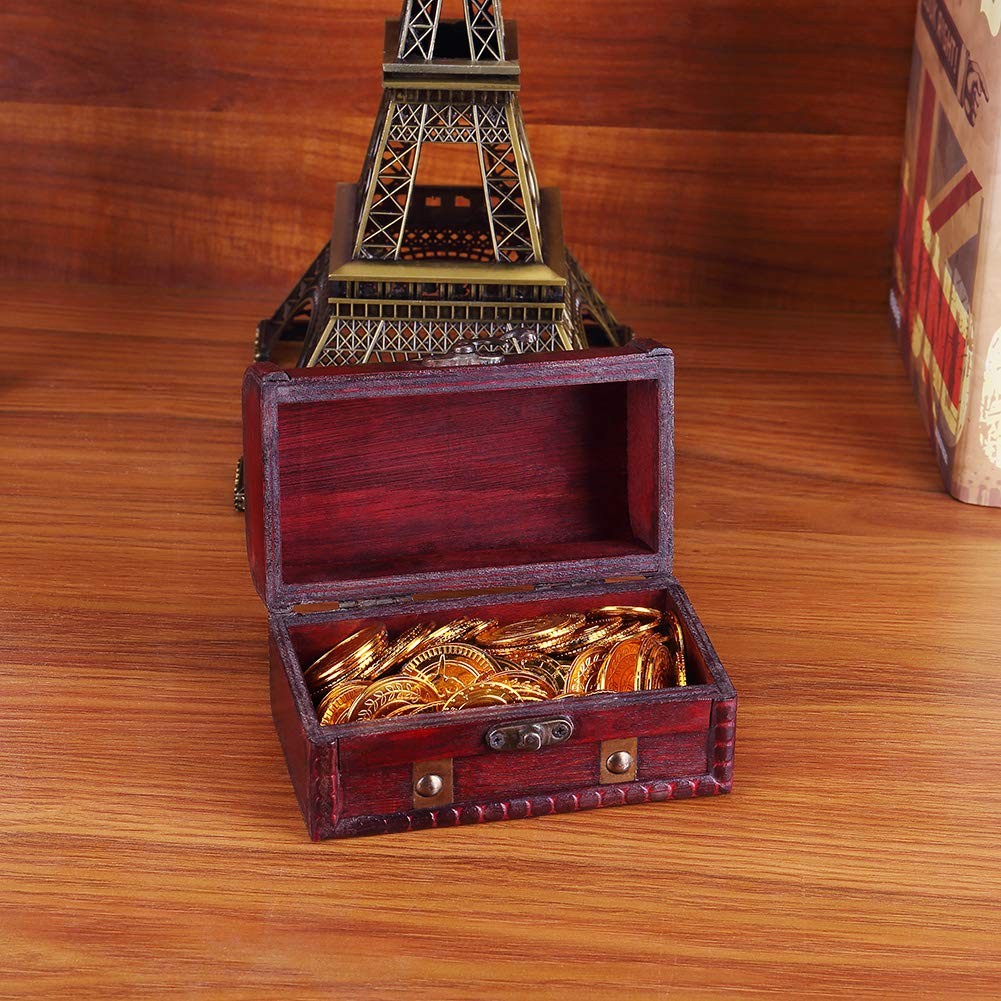 WaaHome Pirate Treasure Boxes Small Wood 5.5''X3.2''X3.2'', 5.5" Red