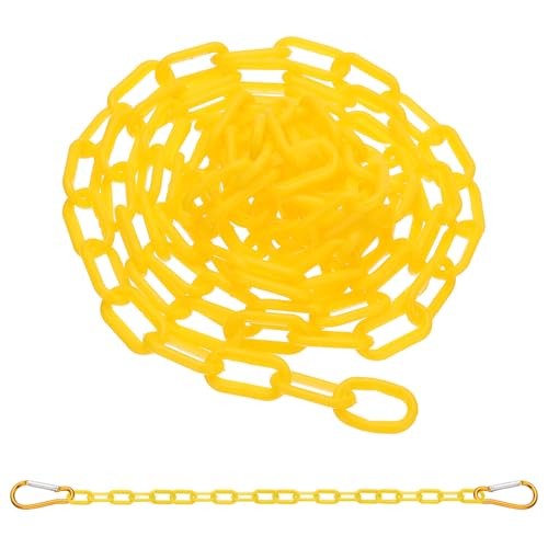 2Pcs Total Plastic Chain Barrier, Safety Link Chain with 4 Hooks 33Ft Yellow
