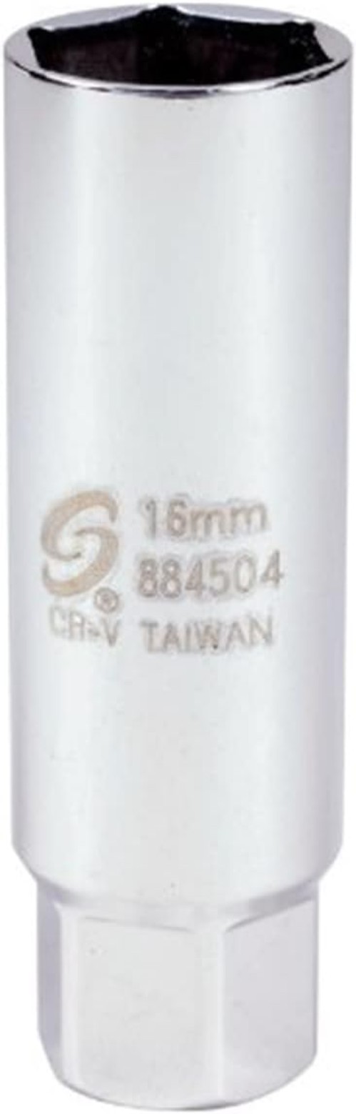 Precision 16mm Spark Plug Socket, 3/8" Drive Thin Wall Design, Polished Finish