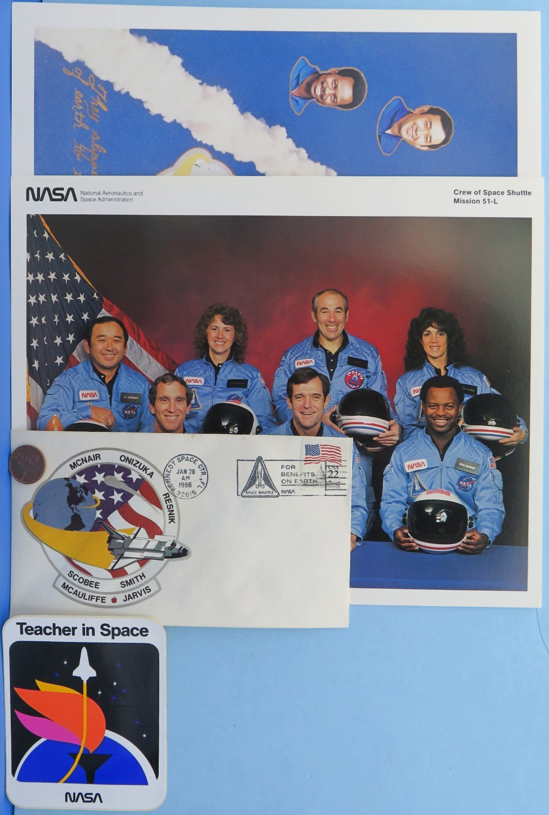 NASA PHOTO Lot of 4 STS-51L CHALLENGER Photos Sticker Envelope Cover / FREE SHIP