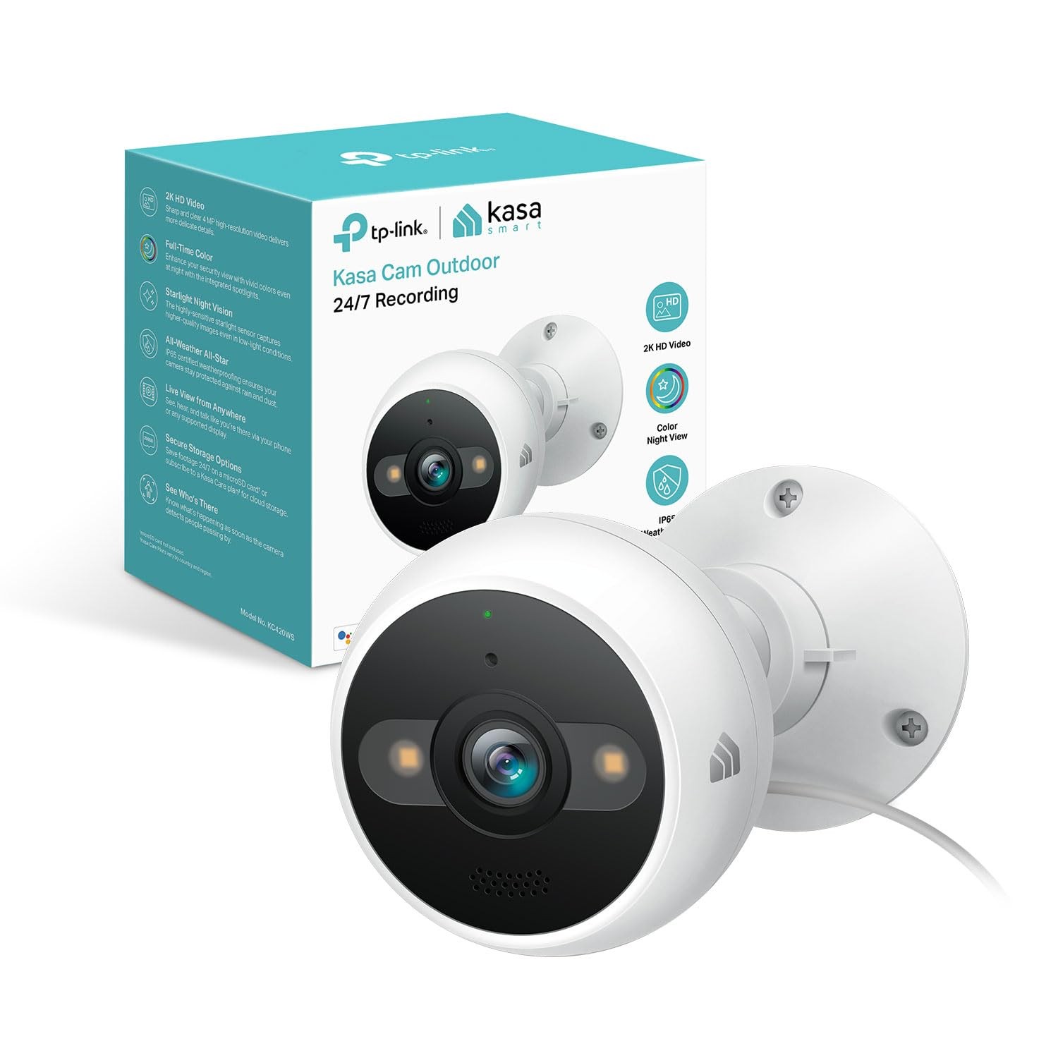Kasa 2K+ Outdoor Wired Security Camera - Person/Motion Detection, 24/7 Recording