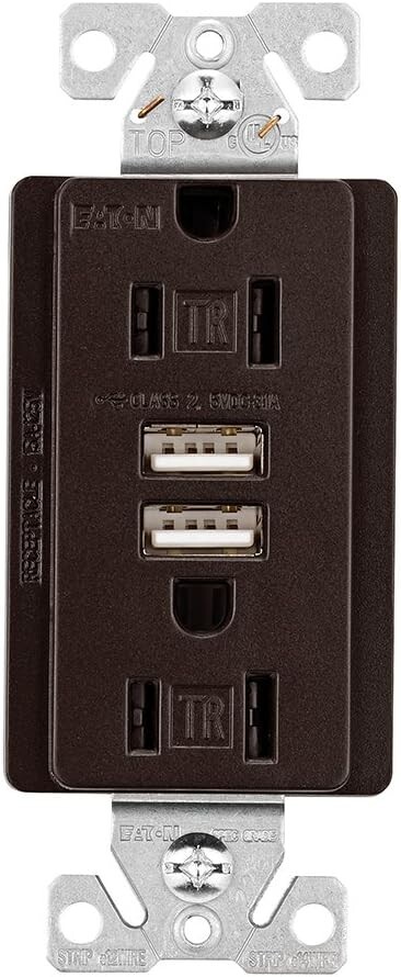 Eaton TR7755 15 Amp 125V Combination USB 3.1A Charger  Receptacle Bronze  *NEW*