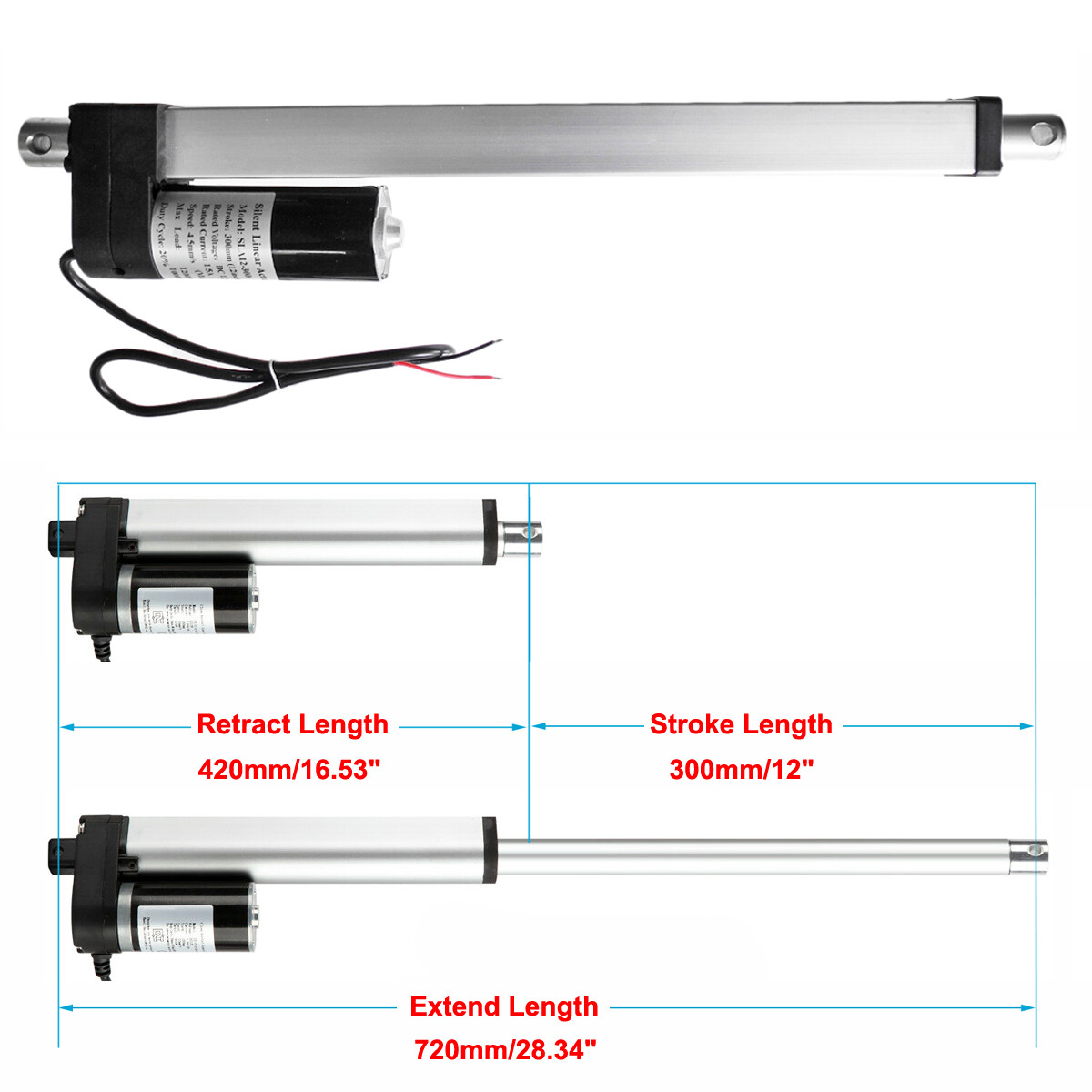 DC 12V 45dB Heavy Duty 1200N Lift Linear Actuator Motor Stroke 300mm 12" inch DO