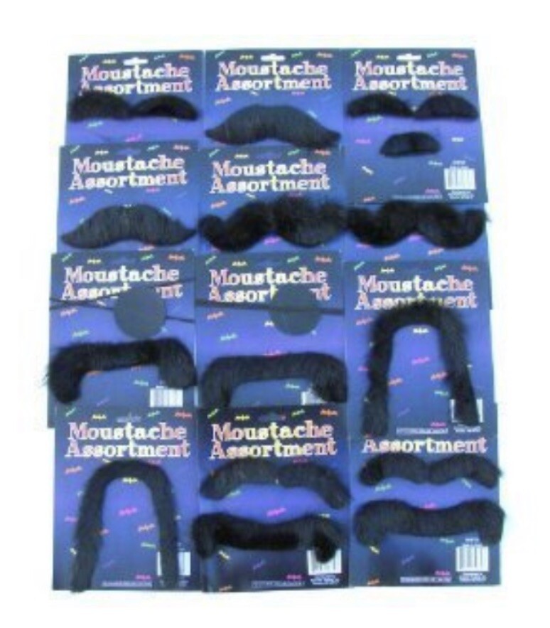 New Pack of 12 Sticky Adhesive Mustaches Dress Up Party Favors Black FREE SHIP
