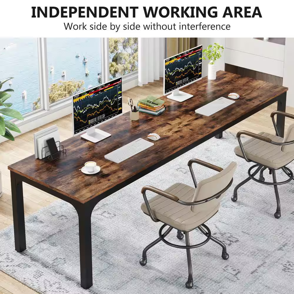 Moroni 78.7 In. Rustic Brown & Black Wood Computer Desk, Rectangular Conference