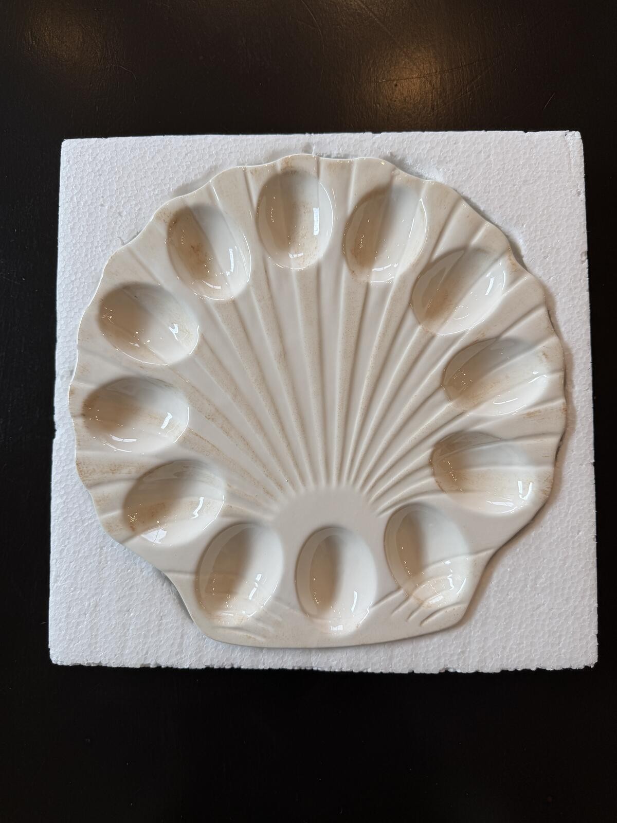 Seashell Deviled Egg Plate- Coastal Speckled Ceramic- 11” Seafare- Summer Decor