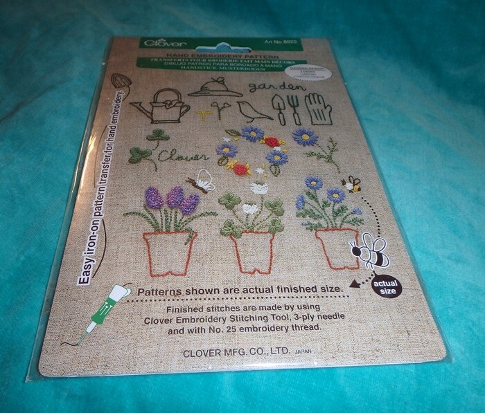 CLOVER ~ HAND EMBROIDERY PATTERN ~ GARDEN DESIGN ~ FLOWERS & TOOLS ~ #8823 *NEW